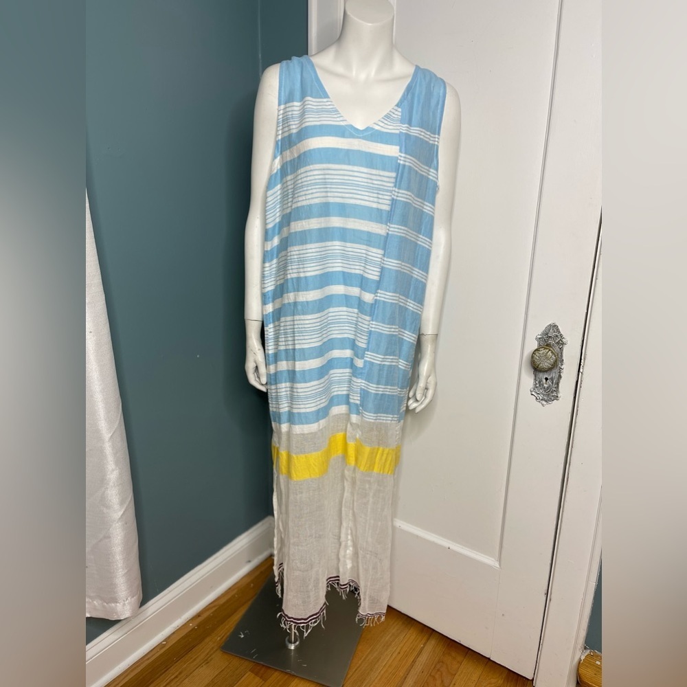 Lemlem Long Caftan Women’s Dress Large Cotton Blend Sleeveless Striped
